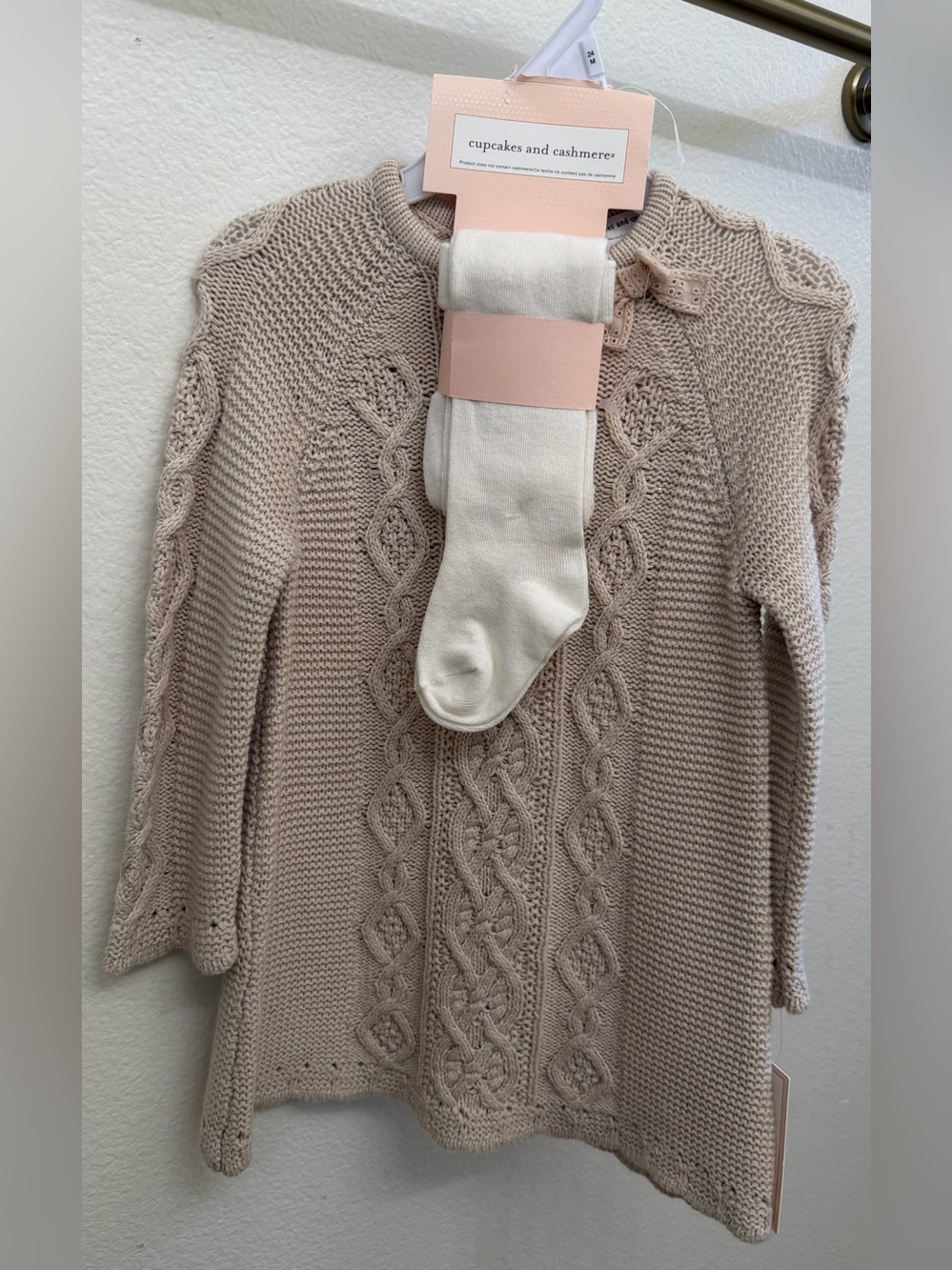 3 Piece Knit Sweater Dress, tights, and beanie